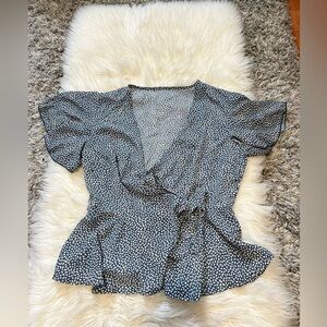 Blue & White Polka Dot Wrap Top